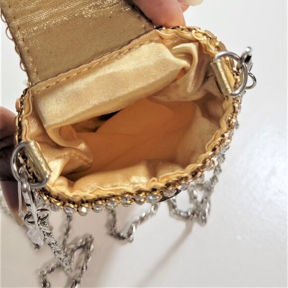 BLING Mini Crossbody Gold Clutch Handbag Wristlet Clutch - Picture 2 of 6